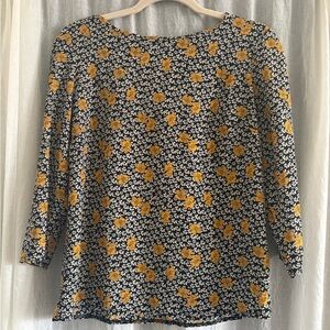 Etam Floral Print Boat Neck Women's Blouse Top Black and Orange